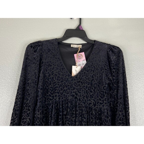 New In Collection Women Small Mini Dress Black Leopard Pattern Flow Skirt NWT - Picture 2 of 8